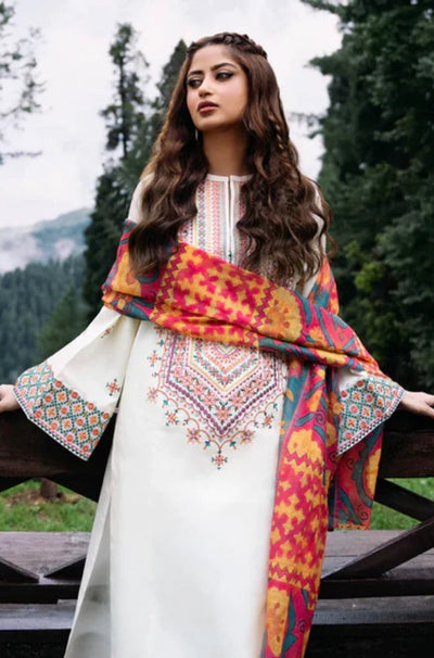 Sapphire - 3 PC Unstitched Lawn Embroidered Shirt with Printed Shawl and Trouser