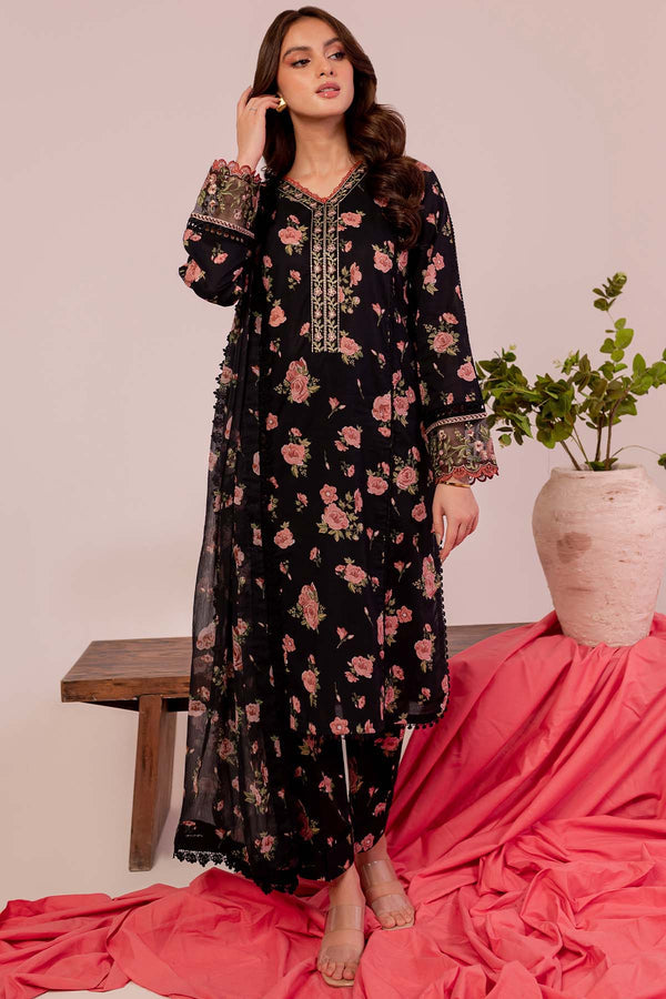 Black Scarlet Digital Printed Lawn Unstitched 3pc suit