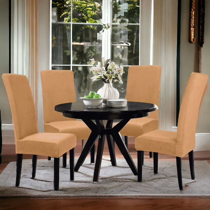 Micro Mesh Fitted Dining Chair Cover | Skin Golden Color | For Weddings, Dining Rooms, Offices, Banquets, And Home Decor