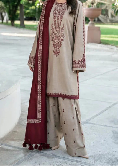 3 Piece - Unstitched Dhanak Suit Embroidered Suit With Embroidered Dhanak Shawl sk-700