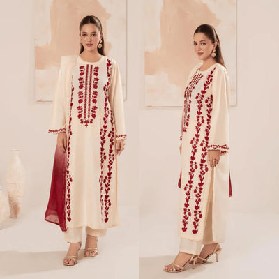 -3PC Wedding Session Embroidered Shirt with Digital Printed Shawl S.J 651