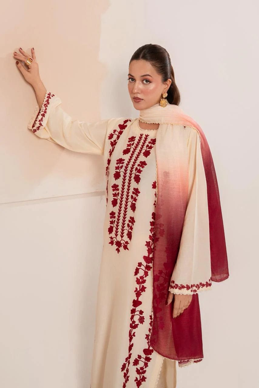 -3PC Wedding Session Embroidered Shirt with Digital Printed Shawl S.J 651