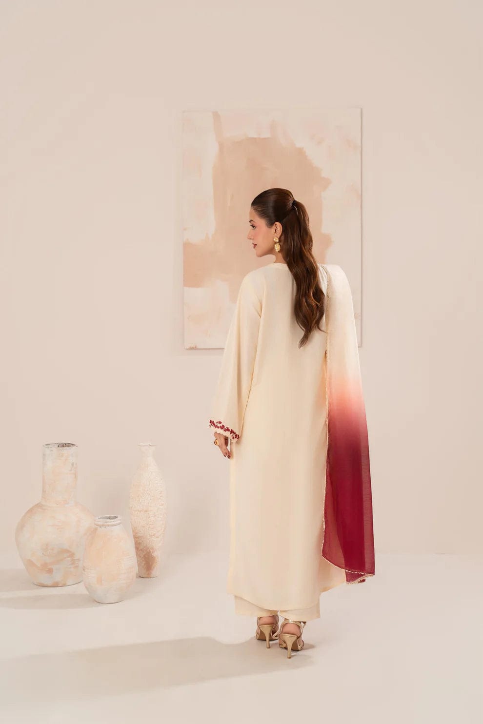 -3PC Wedding Session Embroidered Shirt with Digital Printed Shawl S.J 651