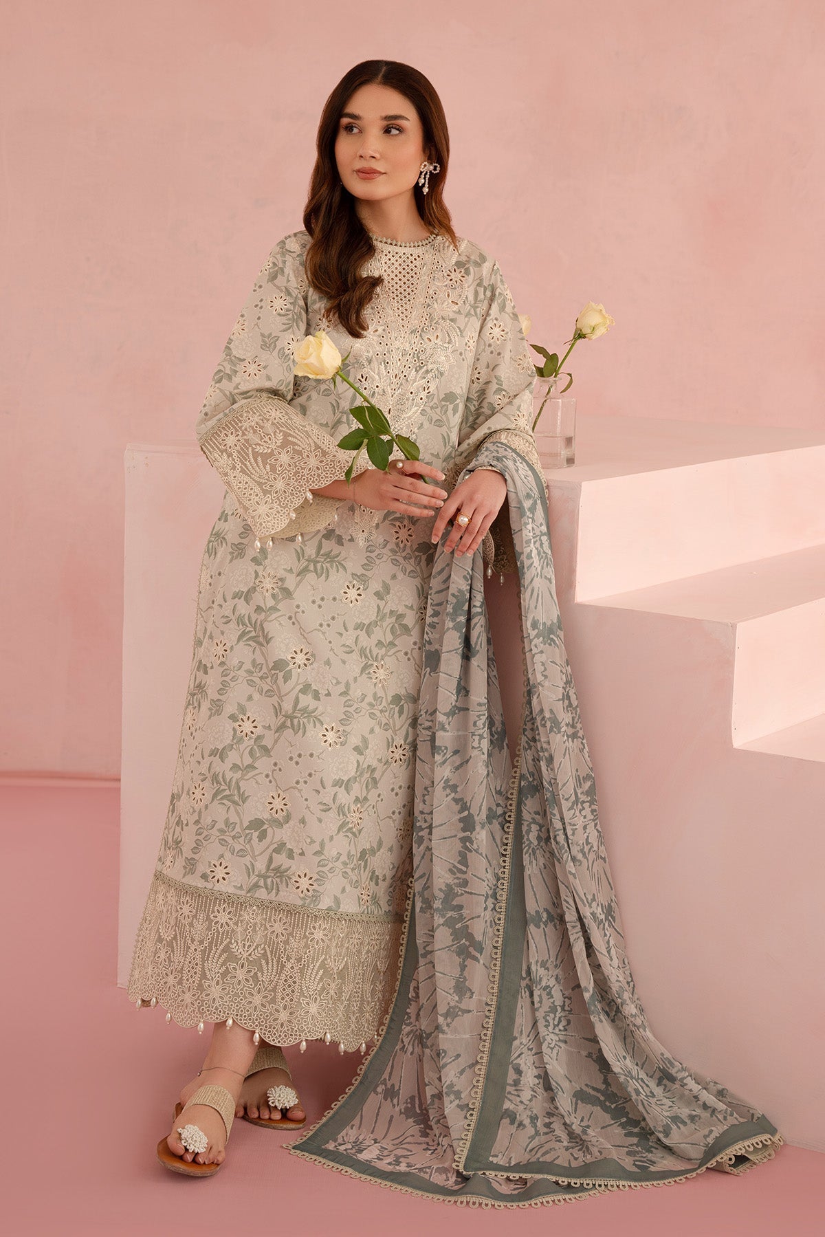 3PC Unstitched Suit Embroidered Lawn Floral Charm By Afrozeh