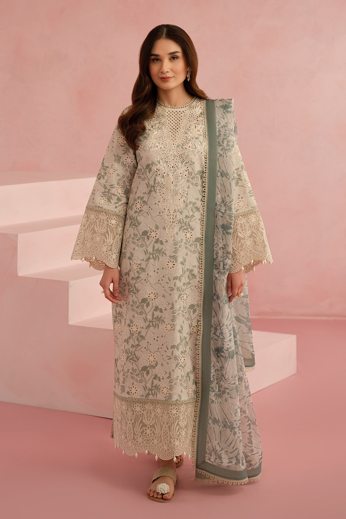 3PC Unstitched Suit Embroidered Lawn Floral Charm By Afrozeh