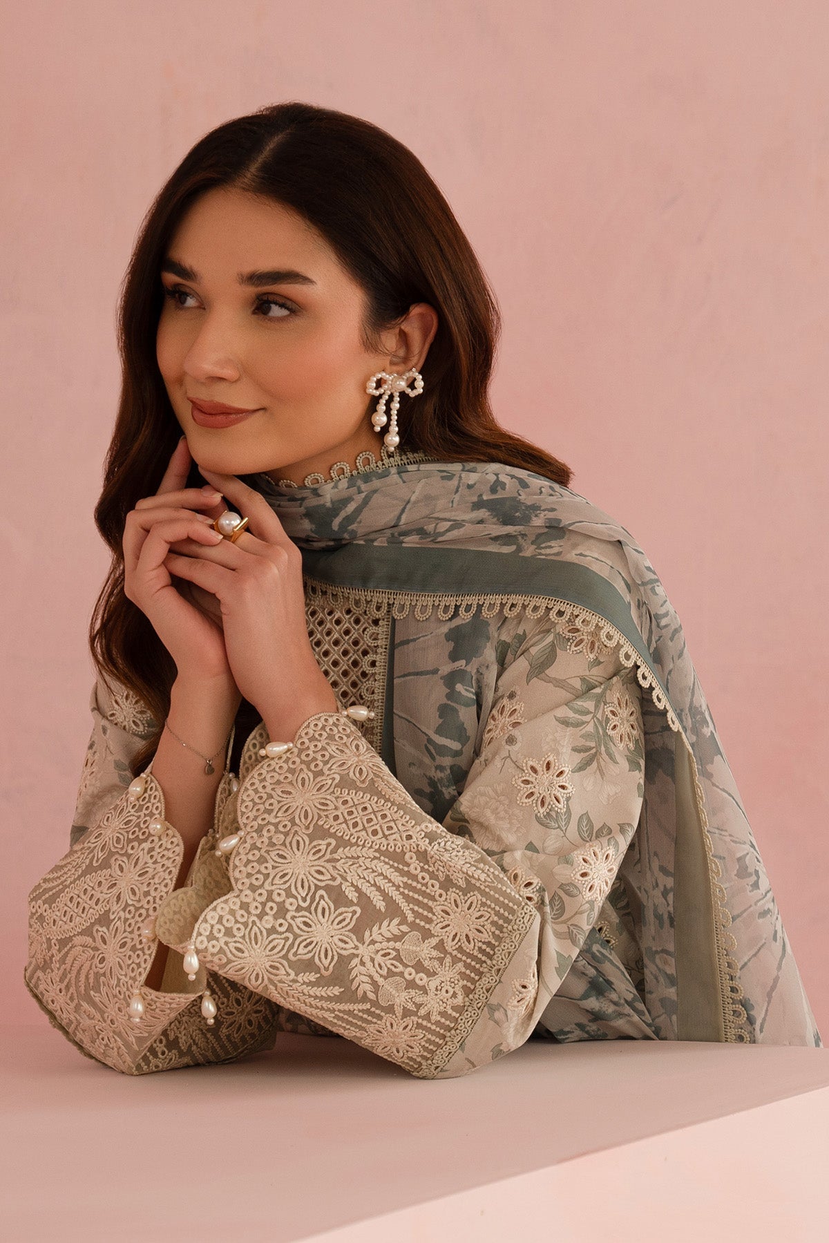 3PC Unstitched Suit Embroidered Lawn Floral Charm By Afrozeh